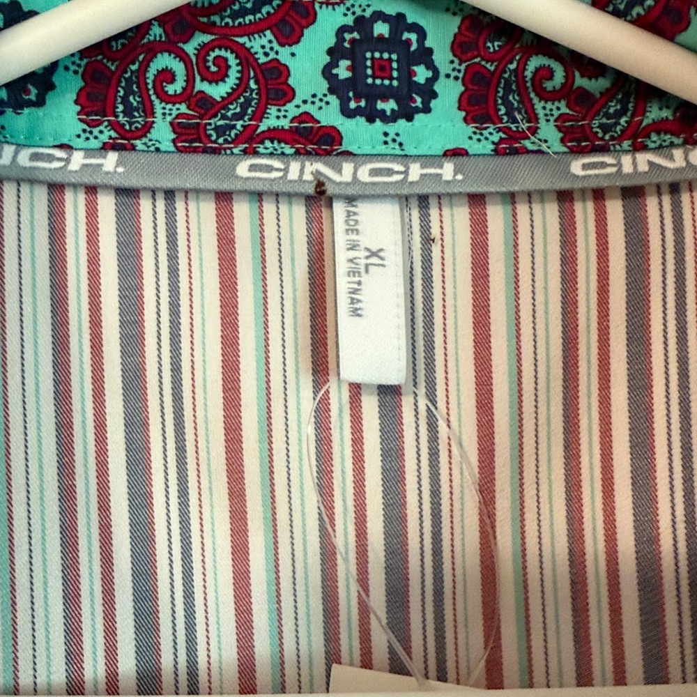 NWT Cinch Tencel Women's Striped Button-Up Shirt - Red, Blue, White - Picture 9 of 16